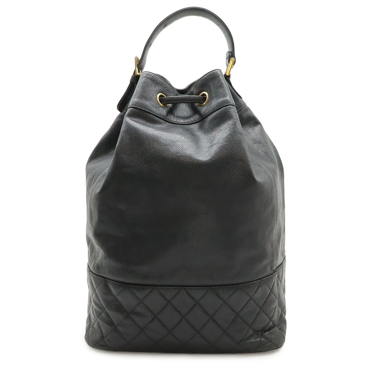 Chanel CC Logo Backpack Sac Shoulder Bag 2-Way Tote Drawstring Black Gold Pouch