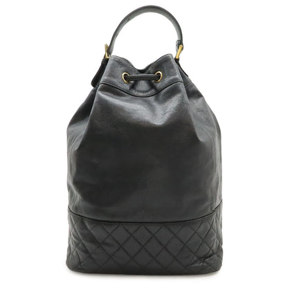 Chanel CC Logo Backpack Sac Shoulder Bag 2-Way Tote Drawstring Black Gold Pouch