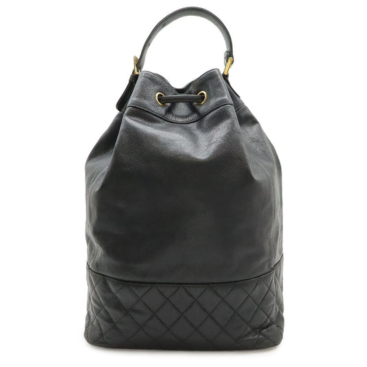 Chanel CC Logo Backpack Sac Shoulder Bag 2-Way Tote Drawstring Black Gold Pouch