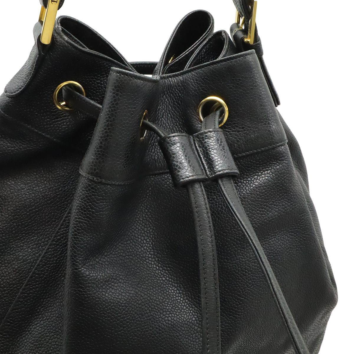 Chanel CC Logo Backpack Sac Shoulder Bag 2-Way Tote Drawstring Black Gold Pouch — view 4