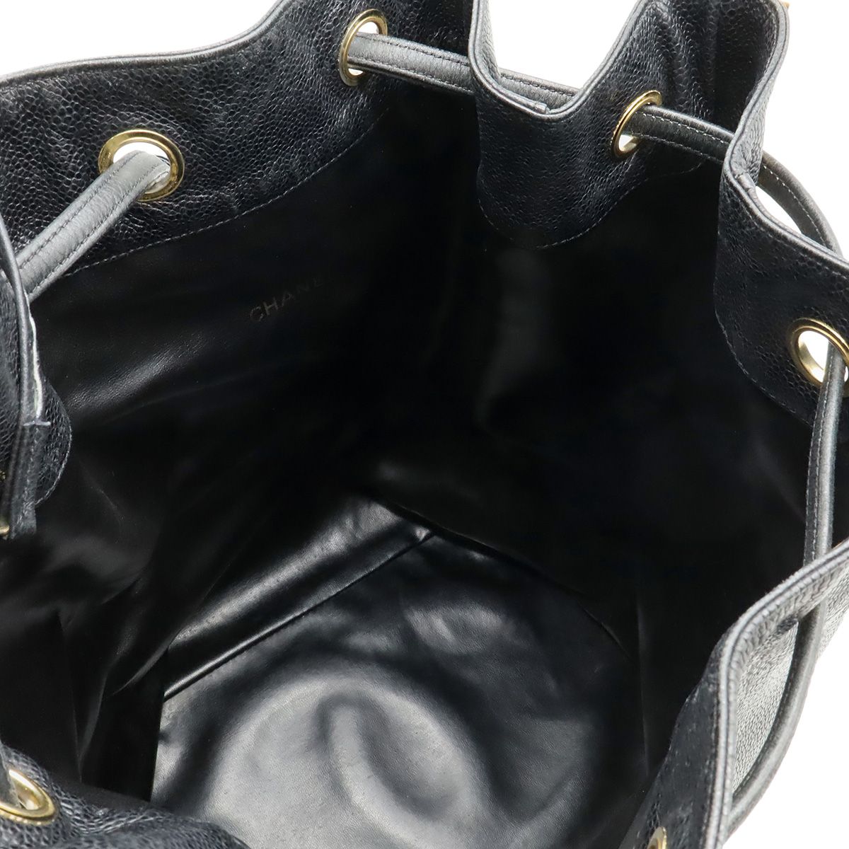 Chanel CC Logo Backpack Sac Shoulder Bag 2-Way Tote Drawstring Black Gold Pouch — view 8