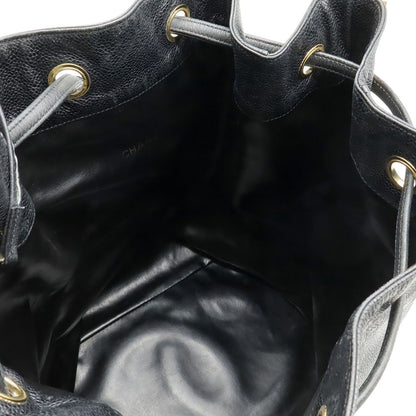Chanel CC Logo Backpack Sac Shoulder Bag 2-Way Tote Drawstring Black Gold Pouch — view 8