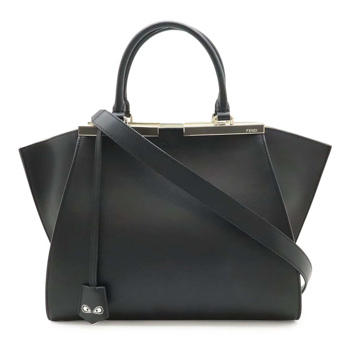 Fendi 2-Way Shoulder Bag Leather Black Silver