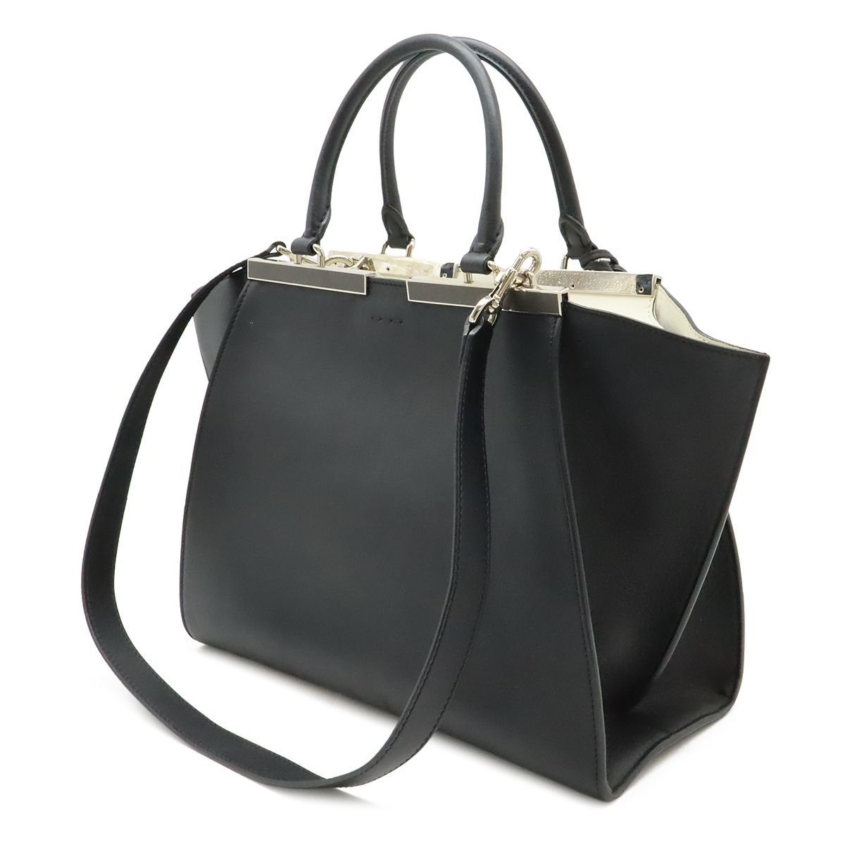 Fendi 2-Way Shoulder Bag Leather Black Silver — view 2