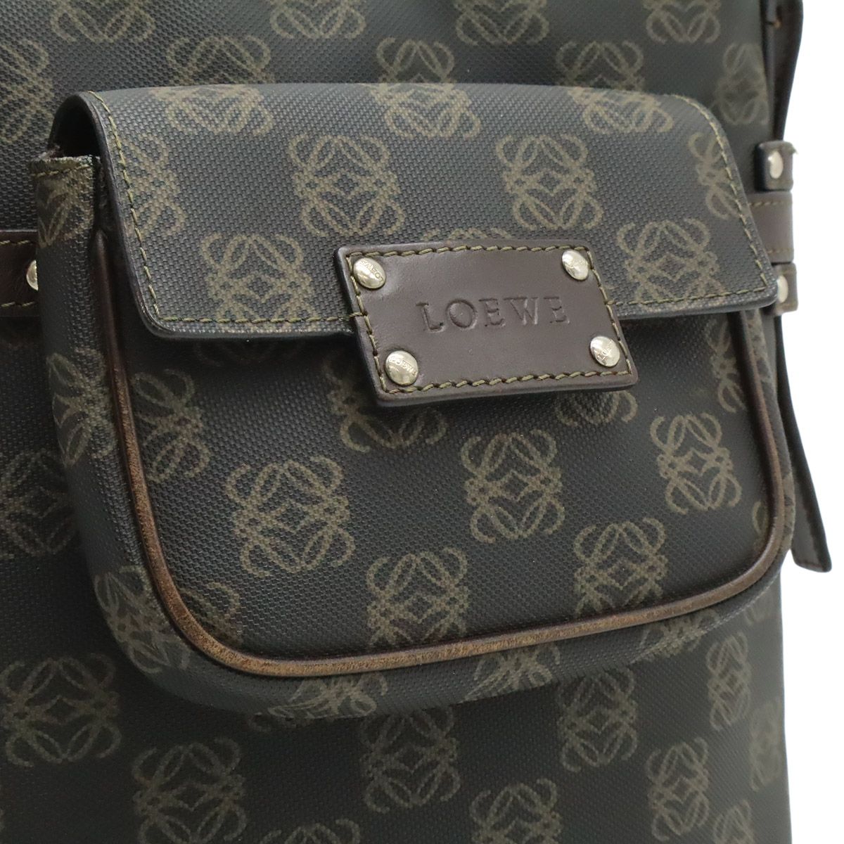 Loewe Anagram Shoulder Bag Crossbody Leather Black Dark Brown Silver — view 8