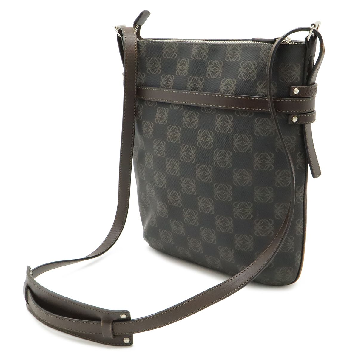Loewe Anagram Shoulder Bag Crossbody Leather Black Dark Brown Silver — view 2