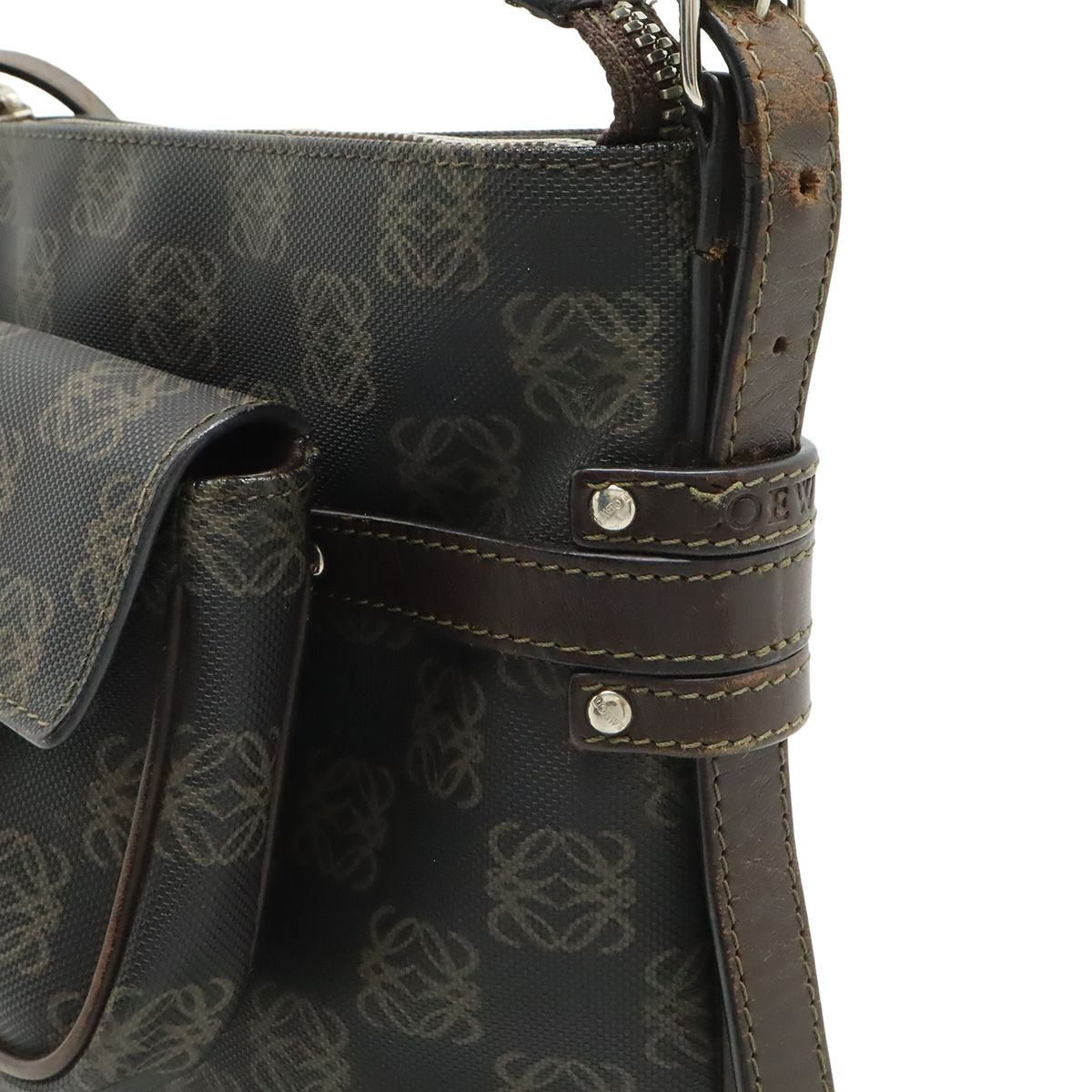 Loewe Anagram Shoulder Bag Crossbody Leather Black Dark Brown Silver — view 7