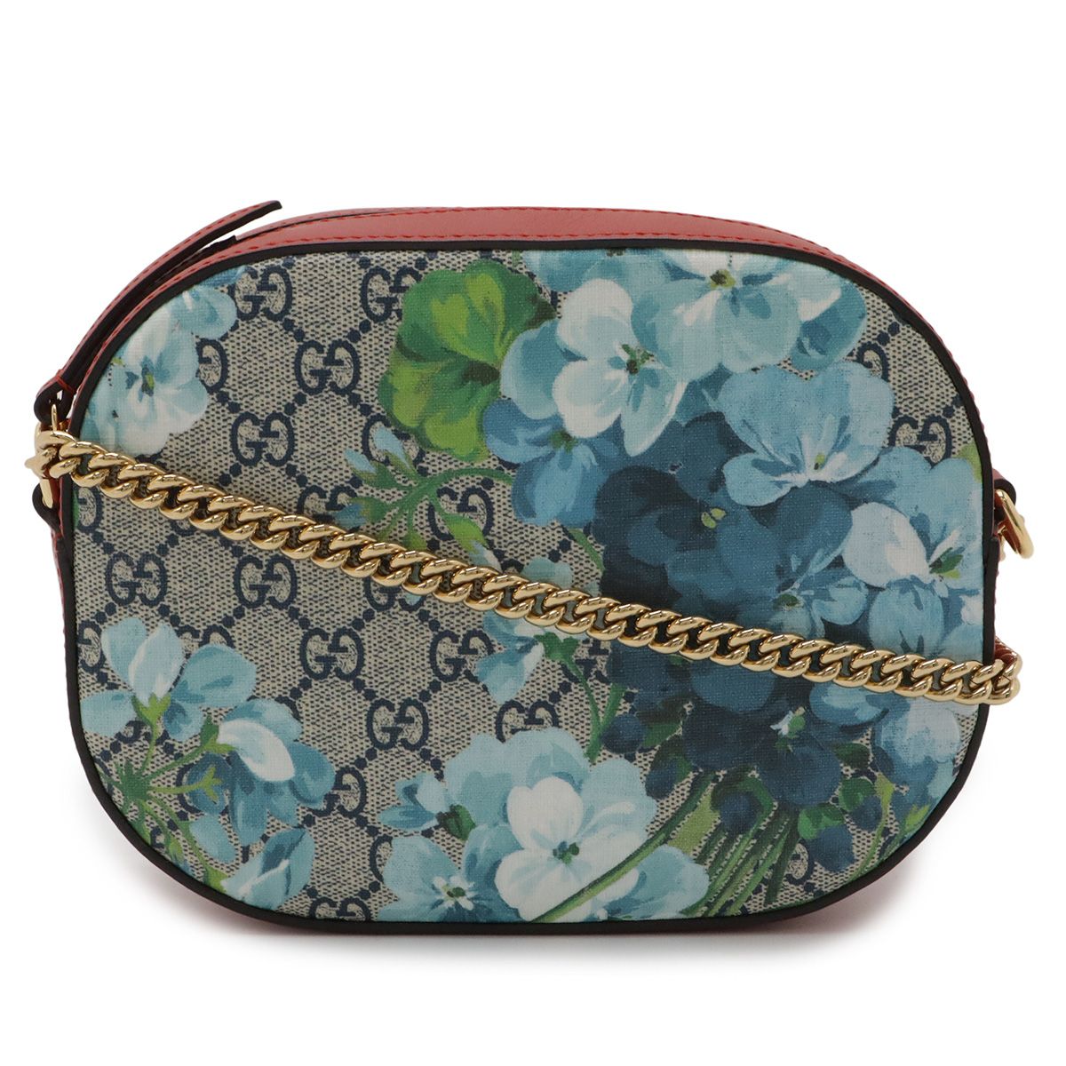 Gucci GG Blue Mus Supreme Chain Shoulder Bag Flower Pattern Beige Multicolor Red