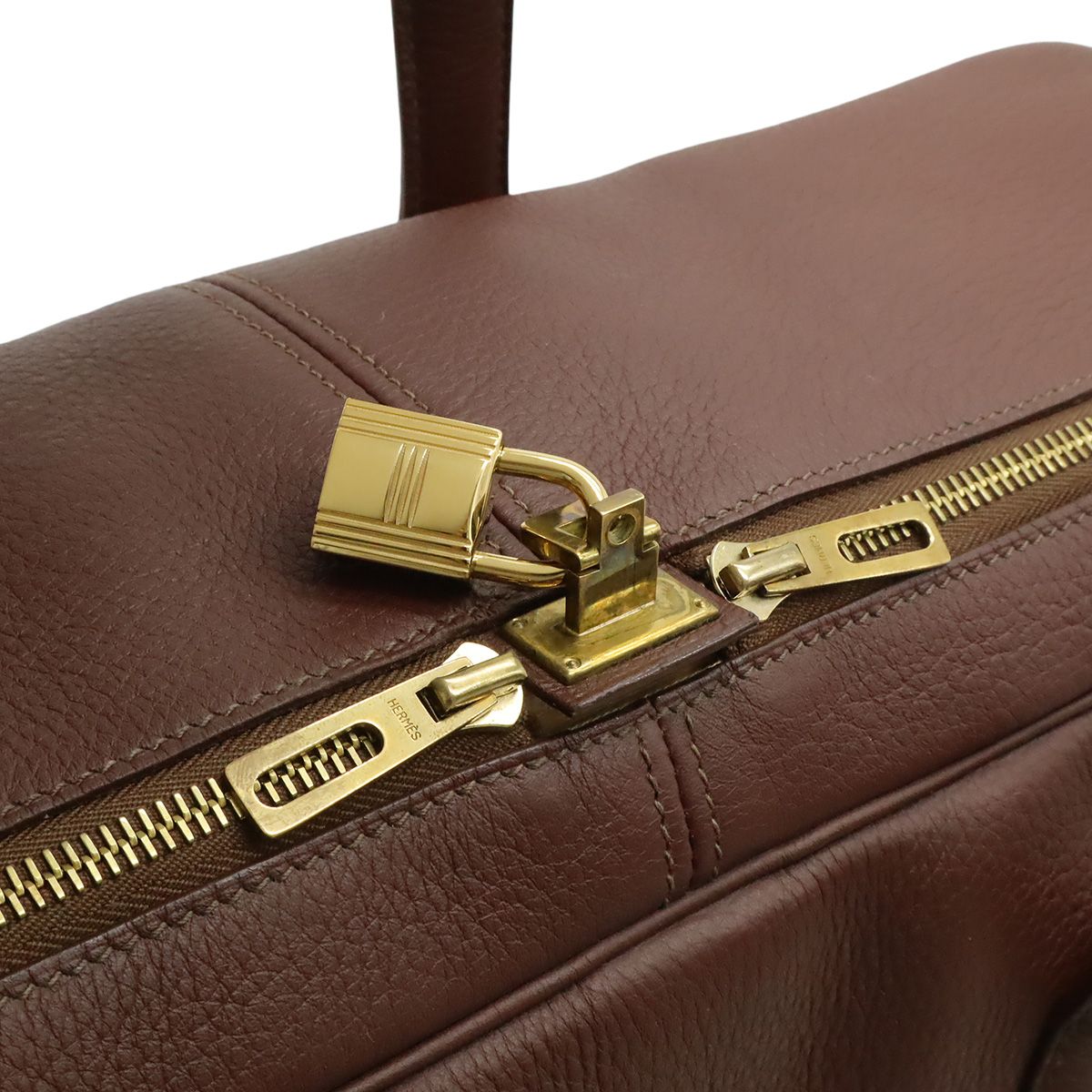 Hermes Victoria 50 Boston Bag Travel Taurillon Clemence Leather Brown Red Gold — view 5