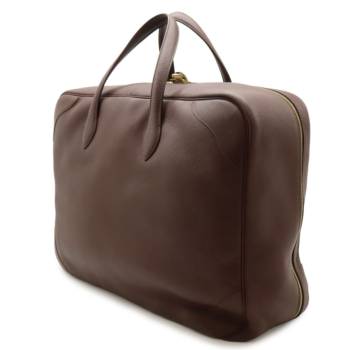 Hermes Victoria 50 Boston Bag Travel Taurillon Clemence Leather Brown Red Gold — view 2