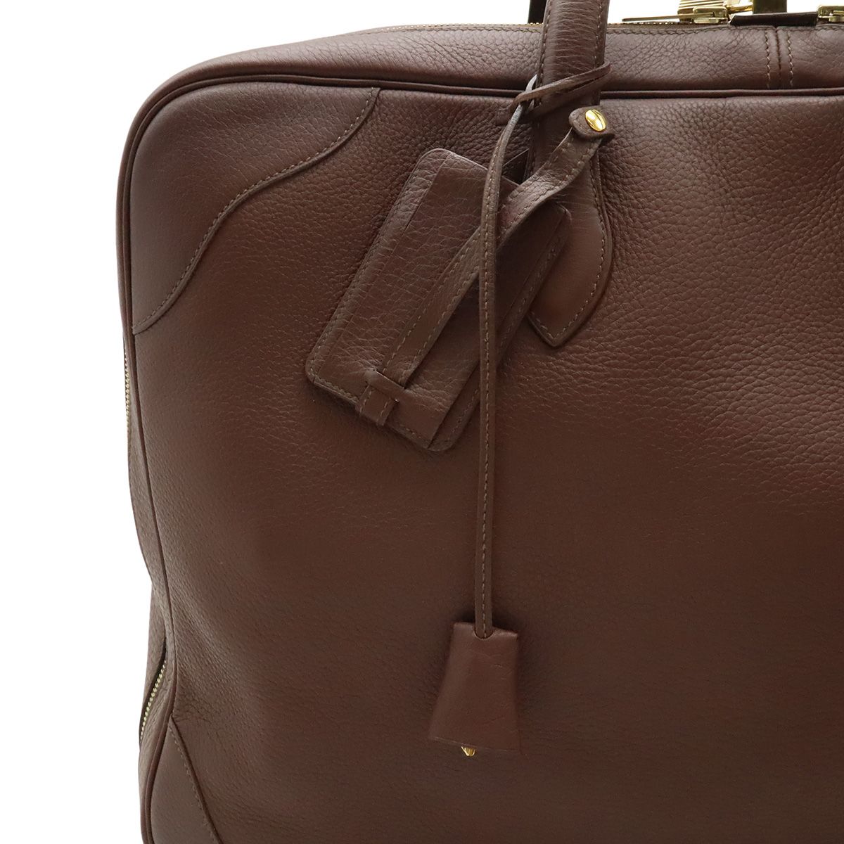 Hermes Victoria 50 Boston Bag Travel Taurillon Clemence Leather Brown Red Gold — view 7