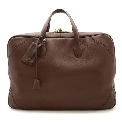 Hermes Victoria 50 Boston Bag Travel Taurillon Clemence Leather Brown Red Gold