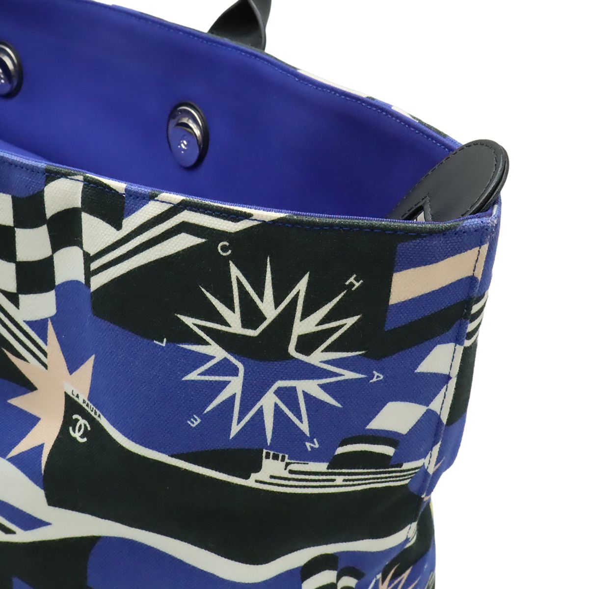 Chanel la Pausa Tote 2-Way Chain Shoulder Bag Ship Motif Canvas Blue Black — view 8