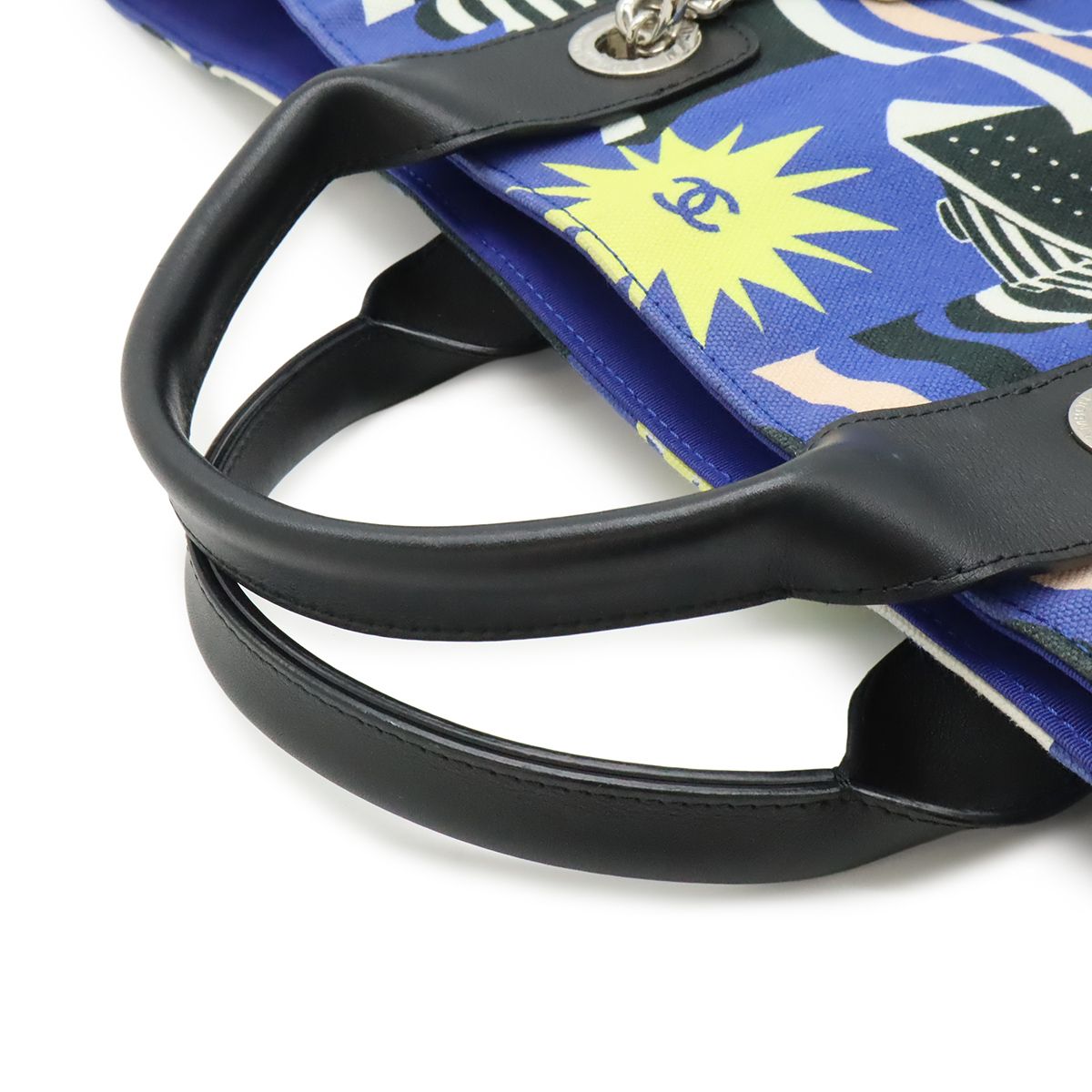 Chanel la Pausa Tote 2-Way Chain Shoulder Bag Ship Motif Canvas Blue Black — view 4