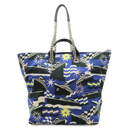 Chanel la Pausa Tote 2-Way Chain Shoulder Bag Ship Motif Canvas Blue Black