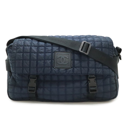 Chanel Sports Line CC Logo Messenger Bag Crossbody Quilted Nylon Navy Black