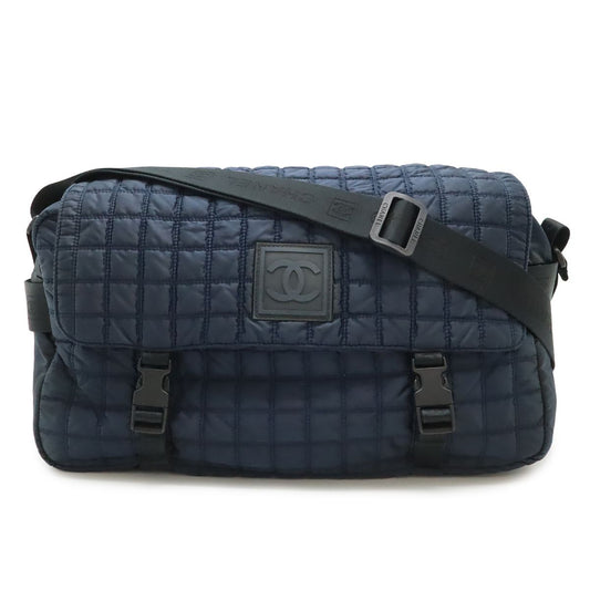 Chanel Sports Line CC Logo Messenger Bag Crossbody Quilted Nylon Navy Black