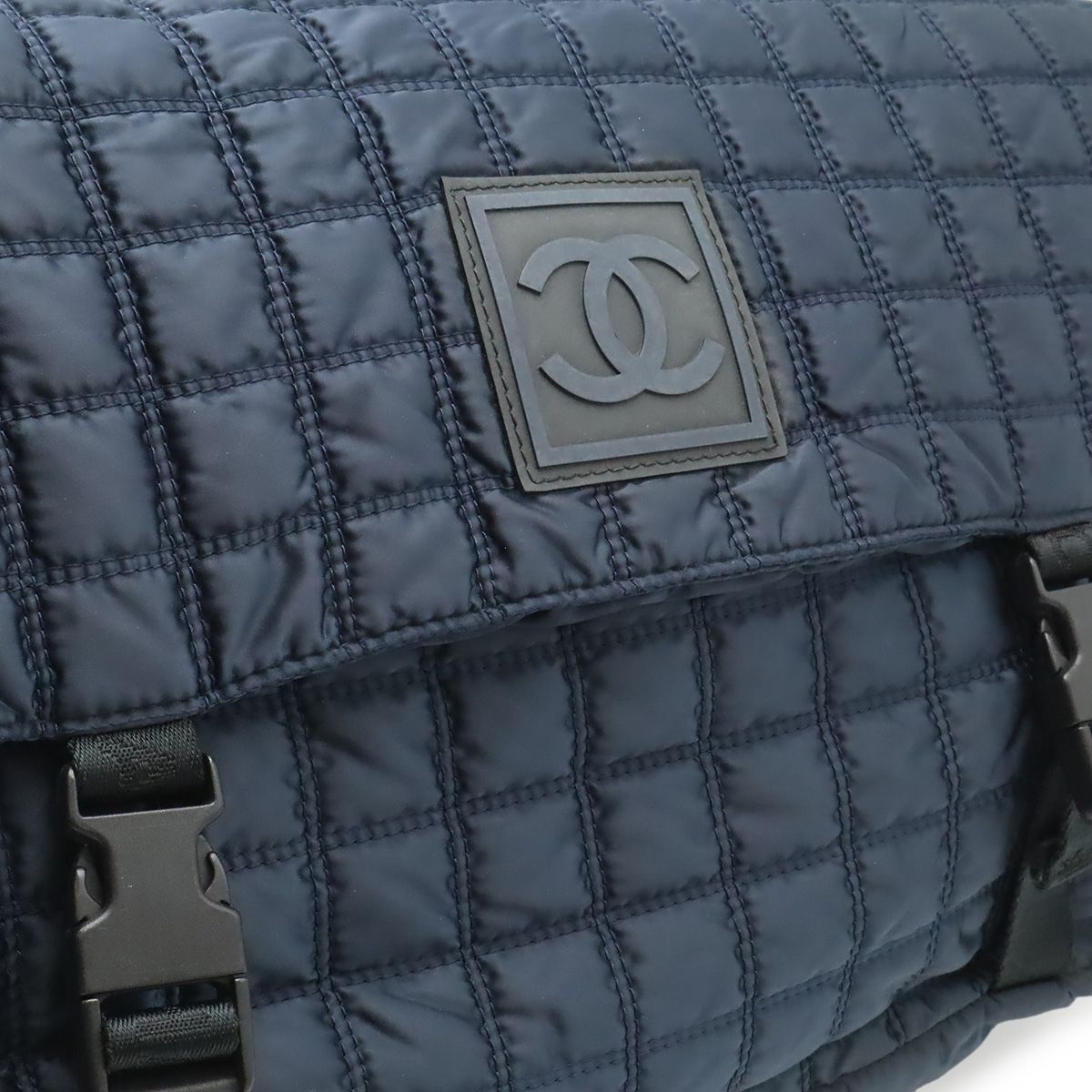 Chanel Sports Line CC Logo Messenger Bag Crossbody Quilted Nylon Navy Black — view 8