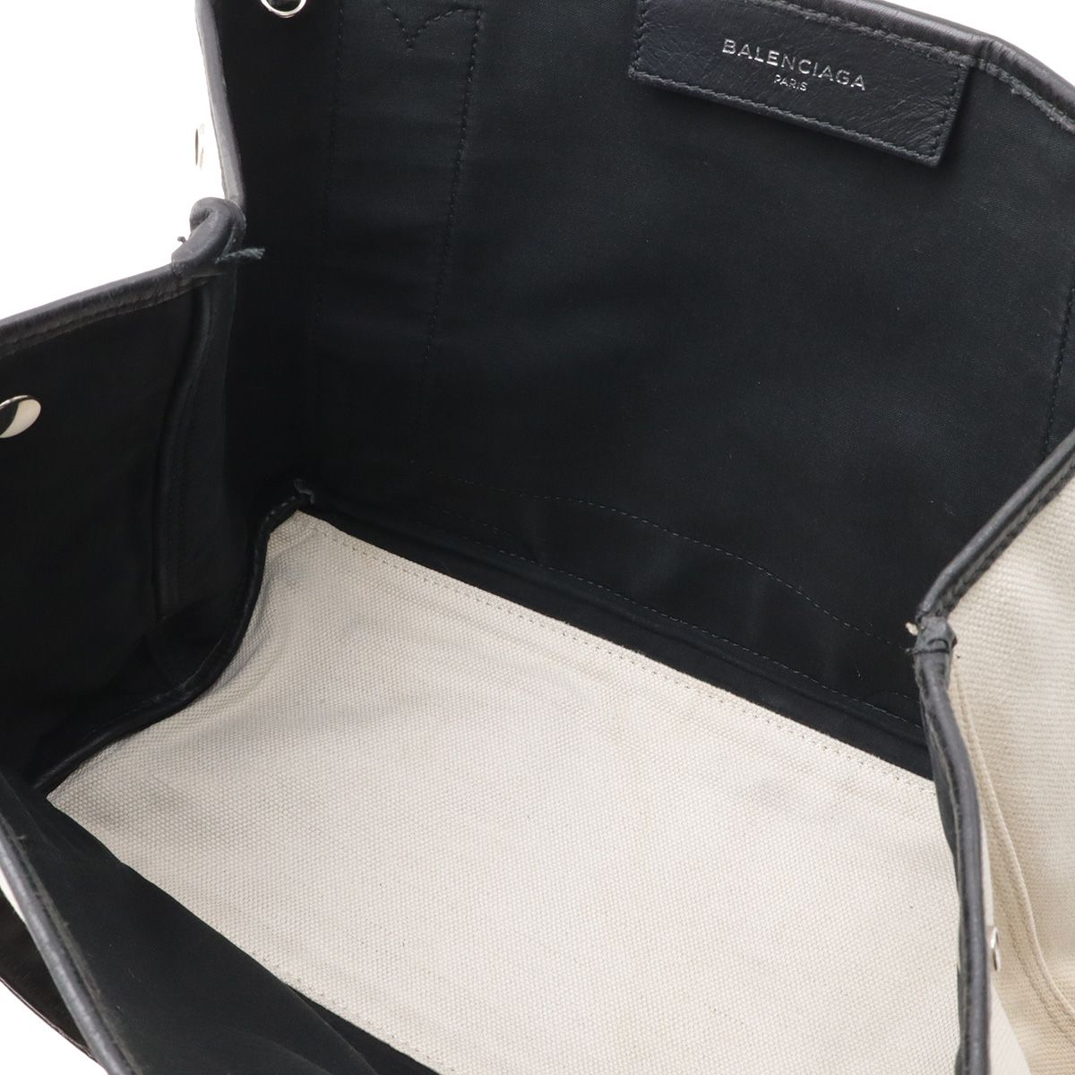 Balenciaga Navy Cabas S Logo Tote Canvas Leather Natural Black — view 8