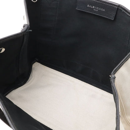 Balenciaga Navy Cabas S Logo Tote Canvas Leather Natural Black — view 8