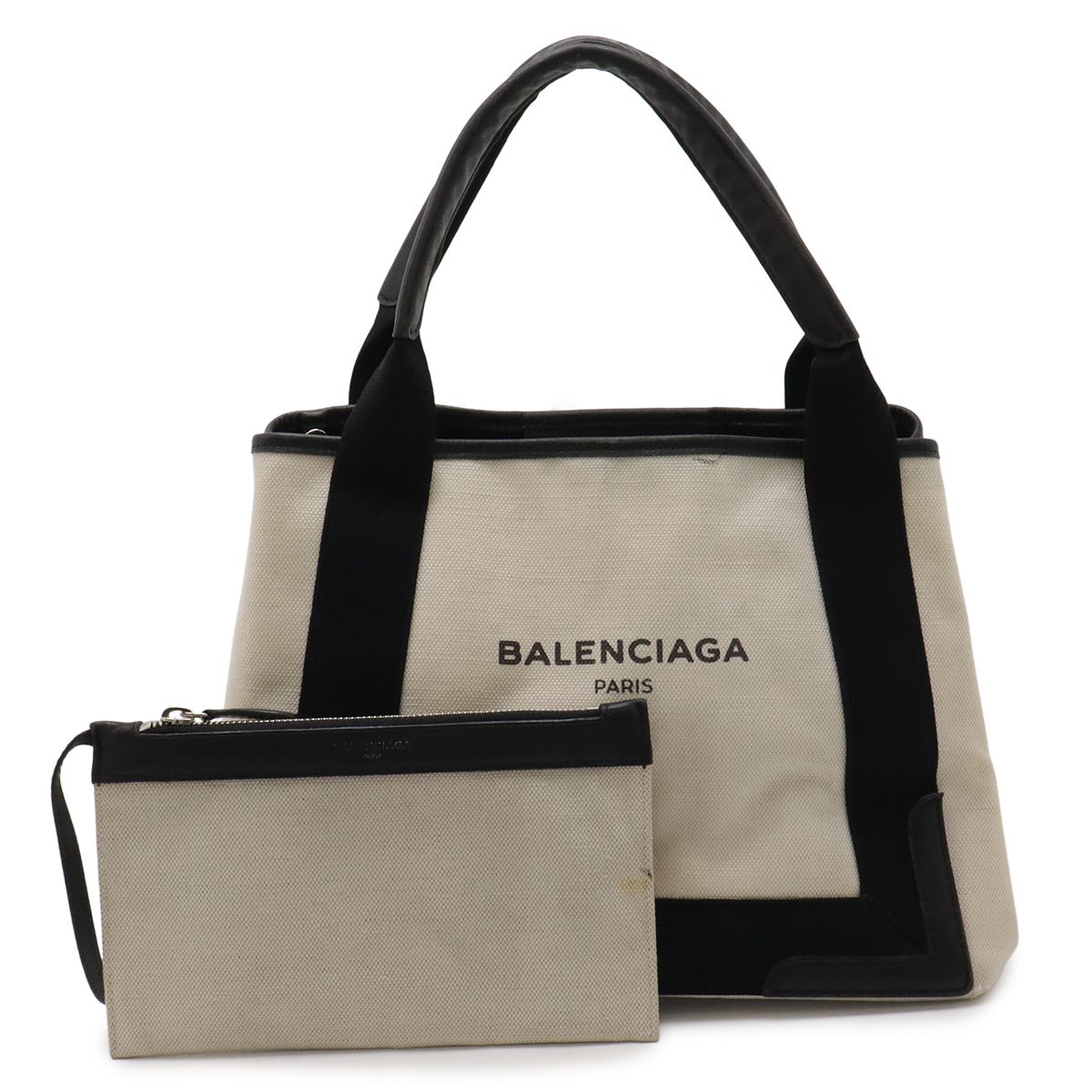 Balenciaga Navy Cabas S Logo Tote Canvas Leather Natural Black