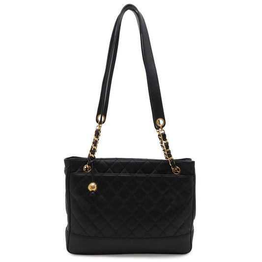 Chanel Quilted Cocobol Chain Tote Shoulder Bag Lambskin Leather Black Gold