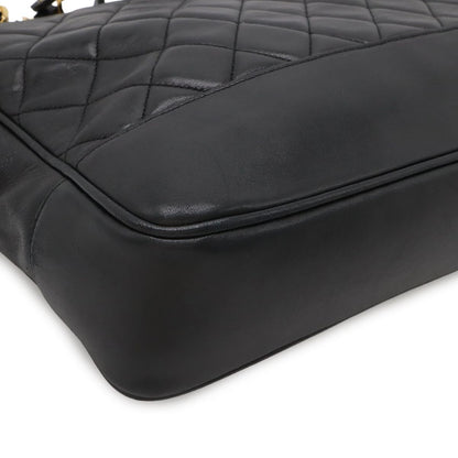 Chanel Quilted Cocobol Chain Tote Shoulder Bag Lambskin Leather Black Gold — view 3