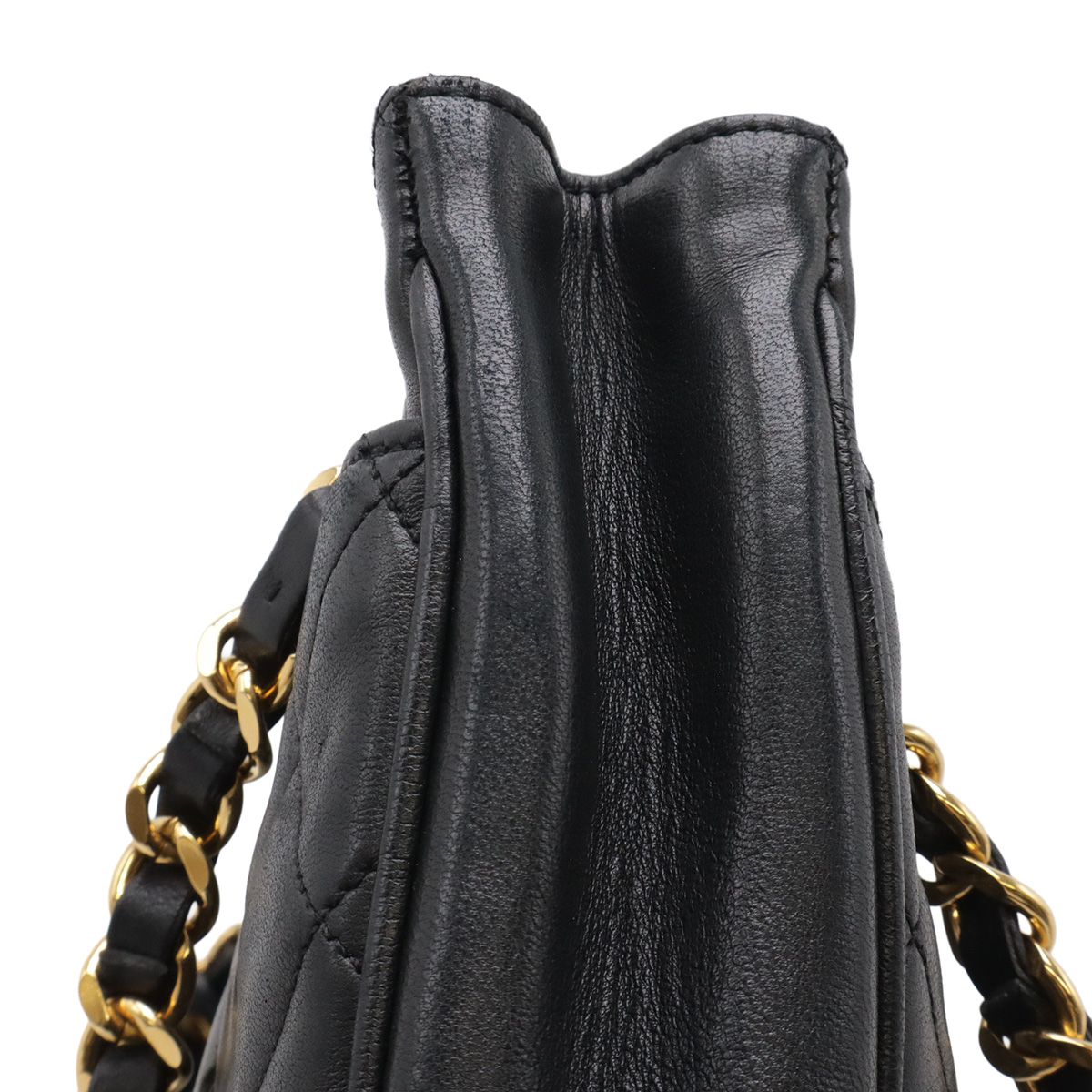 Chanel Quilted Cocobol Chain Tote Shoulder Bag Lambskin Leather Black Gold — view 4