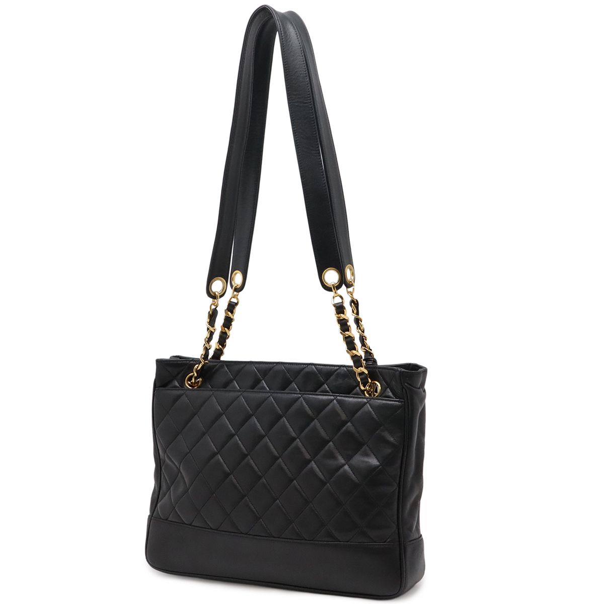 Chanel Quilted Cocobol Chain Tote Shoulder Bag Lambskin Leather Black Gold — view 2