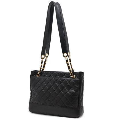 Chanel Quilted Cocobol Chain Tote Shoulder Bag Lambskin Leather Black Gold — view 2