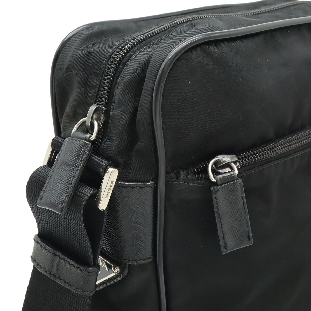 Prada Shoulder Bag Crossbody Nylon Leather Nero Black Silver — view 6