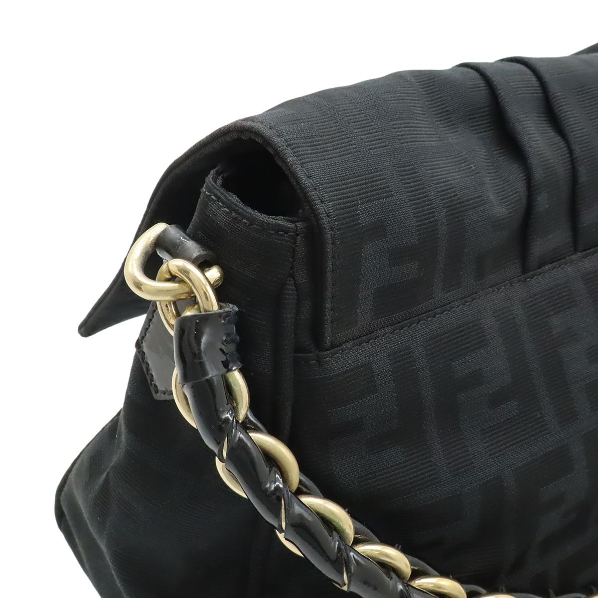 Fendi Shoulder Bag Chain Zucca Pattern Canvas Black Gold — view 4