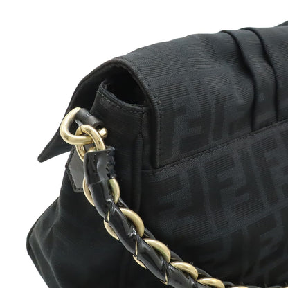 Fendi Shoulder Bag Chain Zucca Pattern Canvas Black Gold — view 4