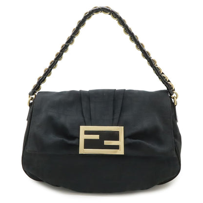 Fendi Shoulder Bag Chain Zucca Pattern Canvas Black Gold