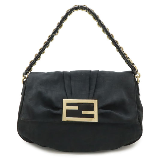 Fendi Shoulder Bag Chain Zucca Pattern Canvas Black Gold