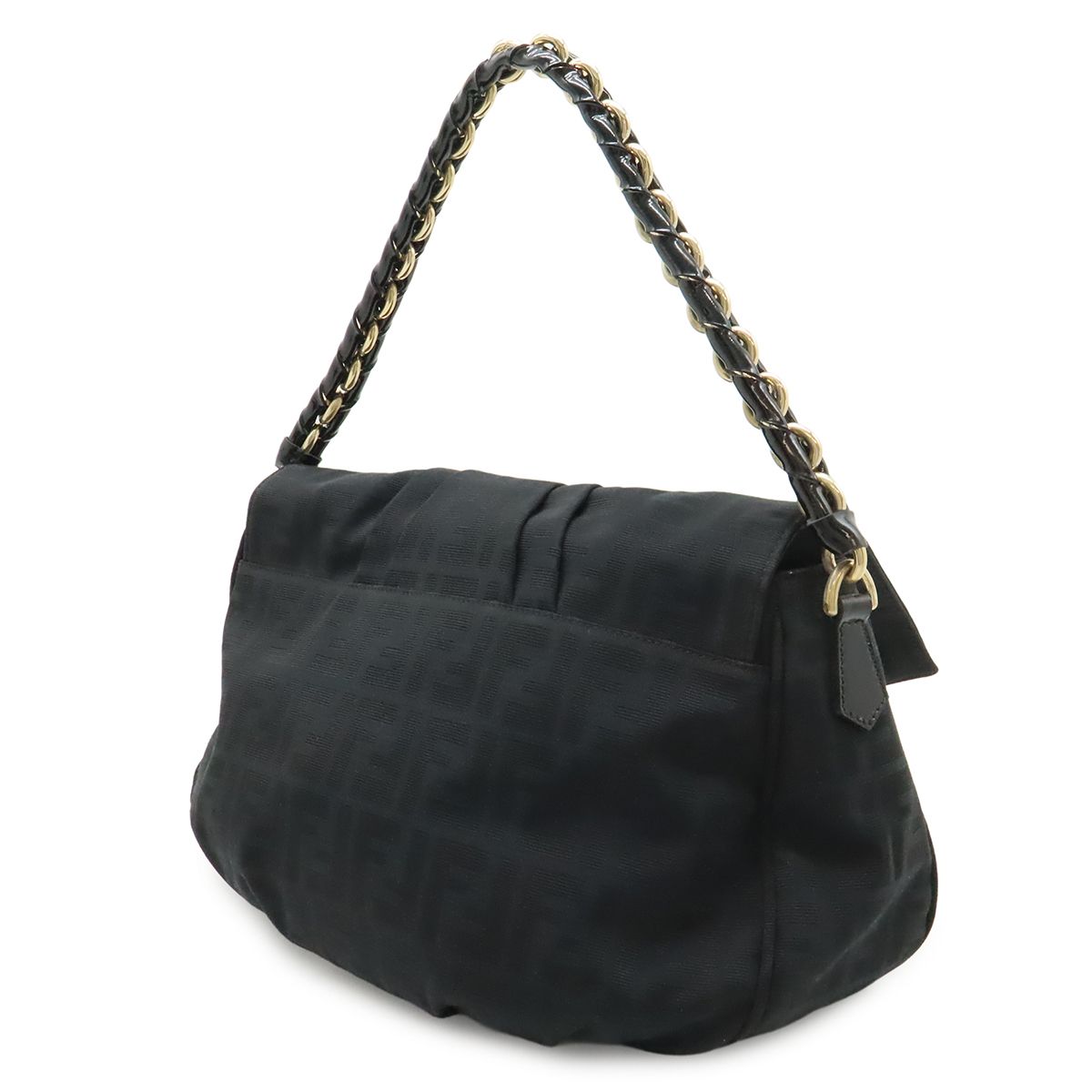 Fendi Shoulder Bag Chain Zucca Pattern Canvas Black Gold — view 2