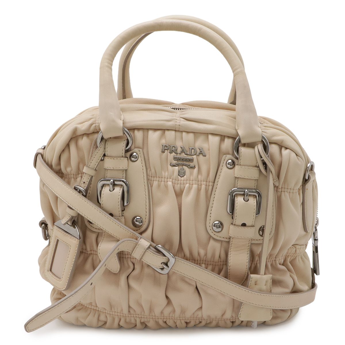 Prada Gather 2-Way Shoulder Bag Crossbody Nappa Leather Cipria Light Pink Silver