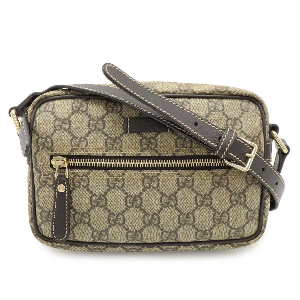 Gucci GG Plus Supreme Shoulder Bag Crossbody Pochette Leather Khaki Beige Dark