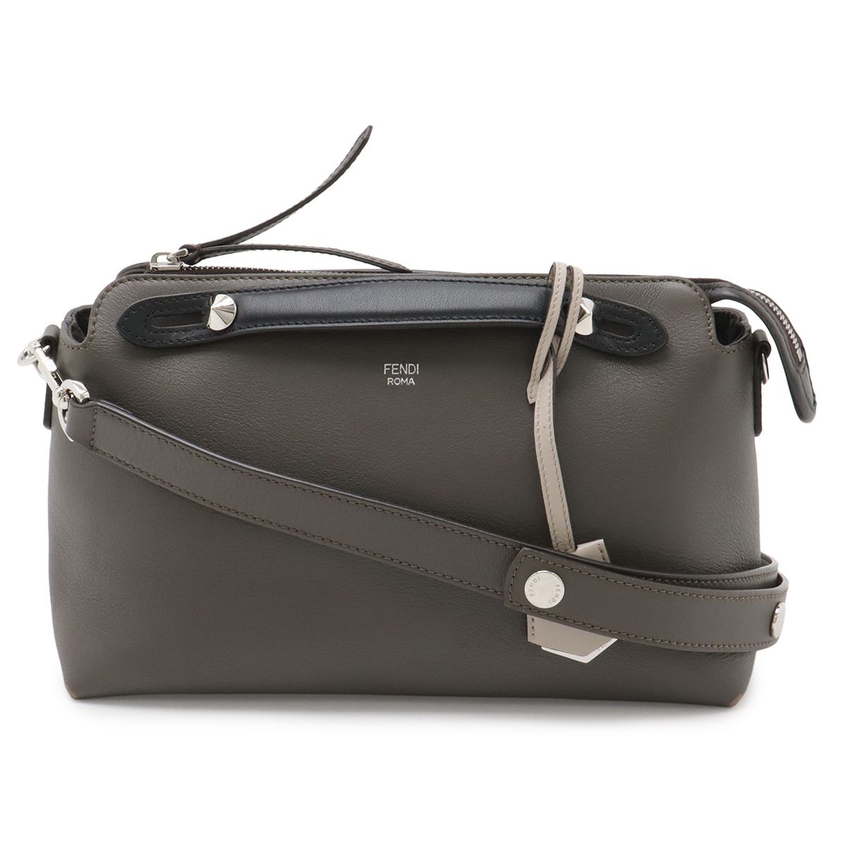 Fendi by the Way 2-Way Shoulder Bag Leather Gray Black Silver