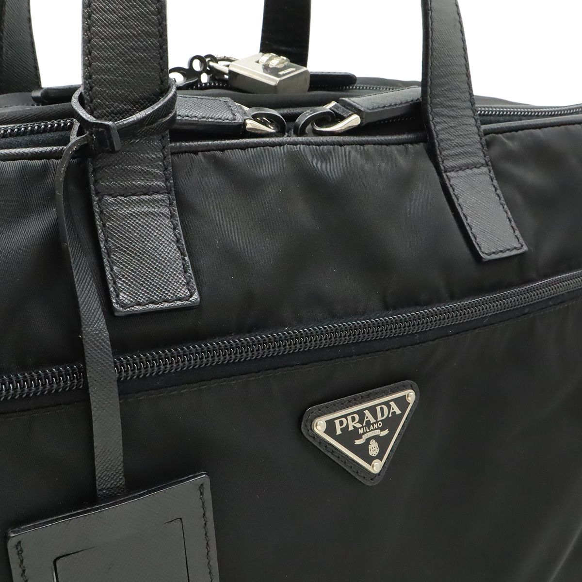 Prada Triangle Logo Business Briefcase 2-Way Shoulder Bag Nylon Nero Black — view 8