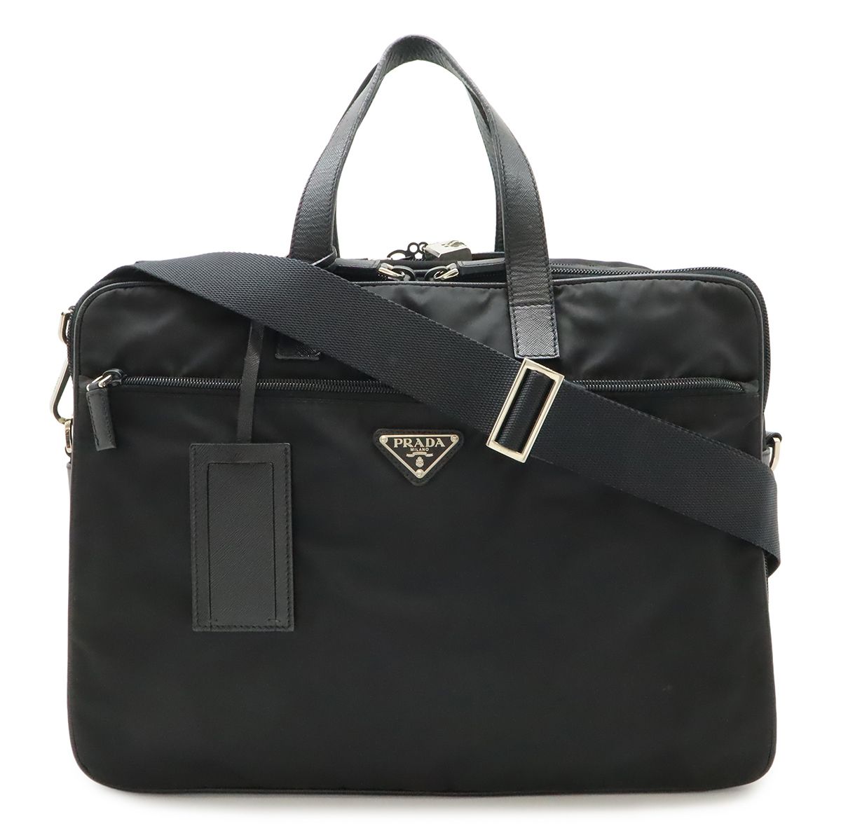 Prada Triangle Logo Business Briefcase 2-Way Shoulder Bag Nylon Nero Black