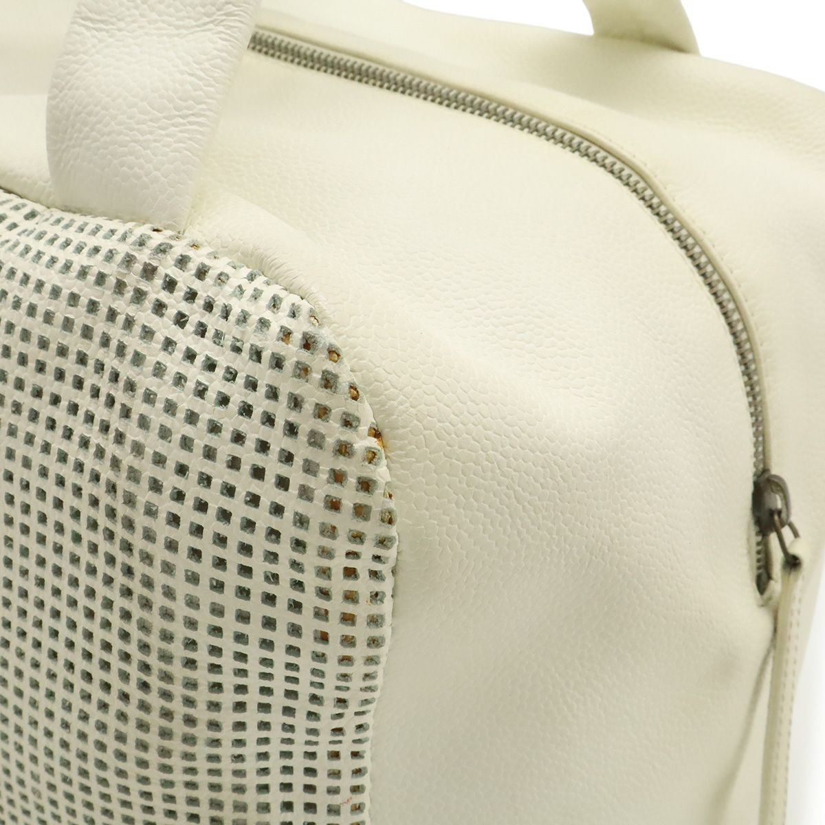 Chanel CC Logo Mini Bag Perforated Mesh Leather Ivory White — view 8