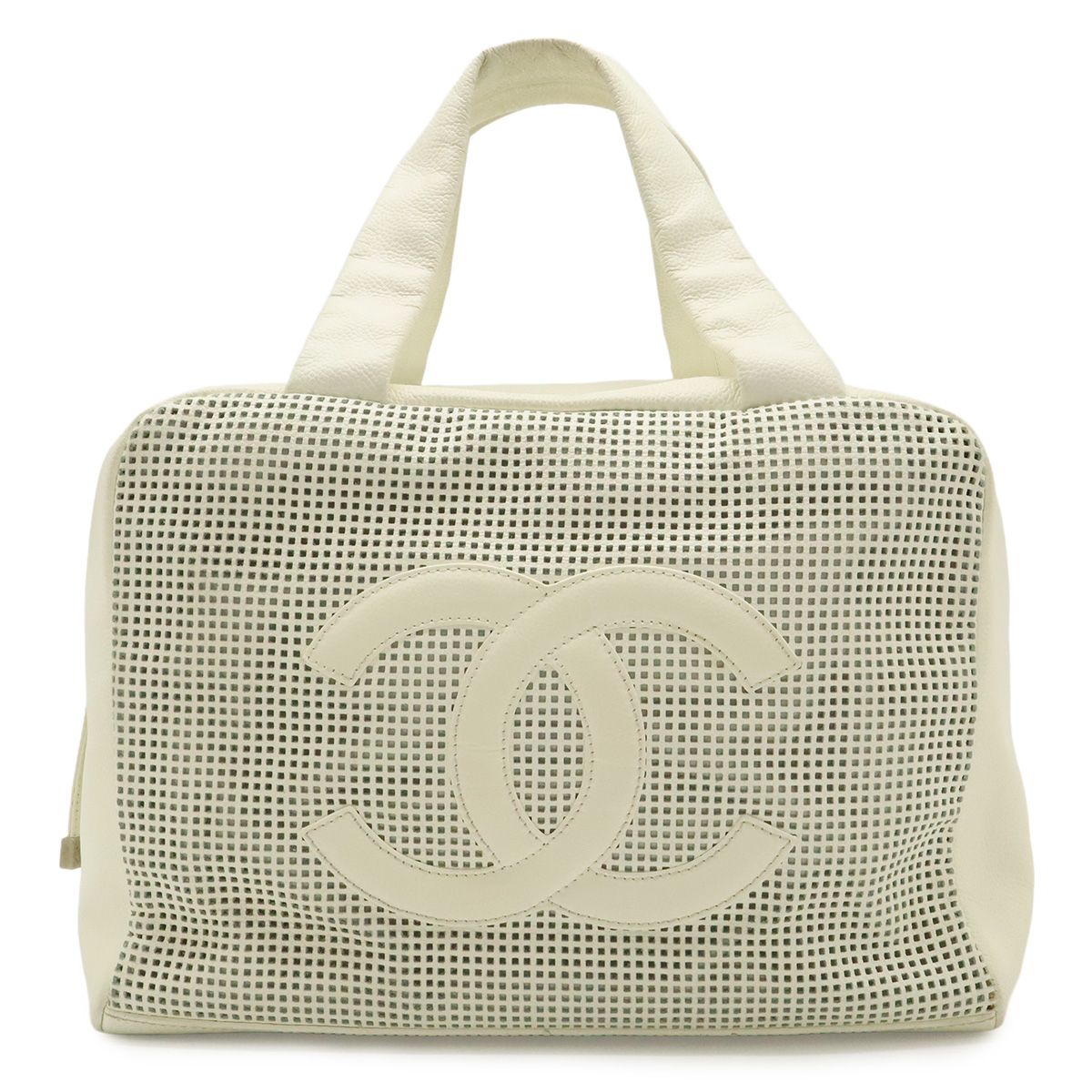 Chanel CC Logo Mini Bag Perforated Mesh Leather Ivory White