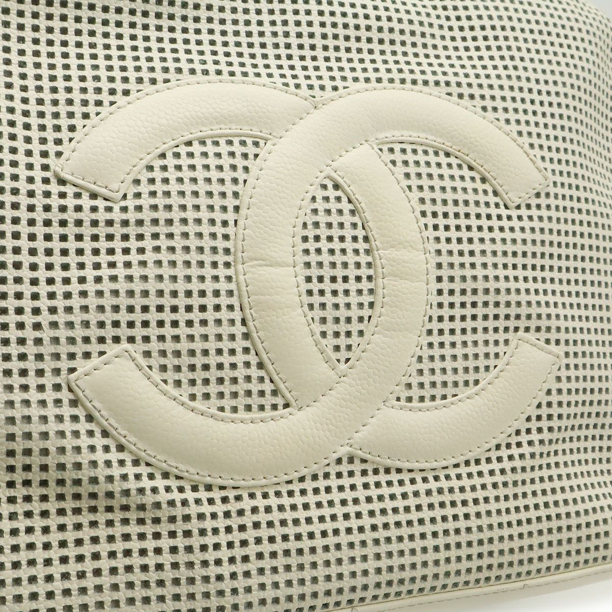 Chanel CC Logo Mini Bag Perforated Mesh Leather Ivory White — view 9