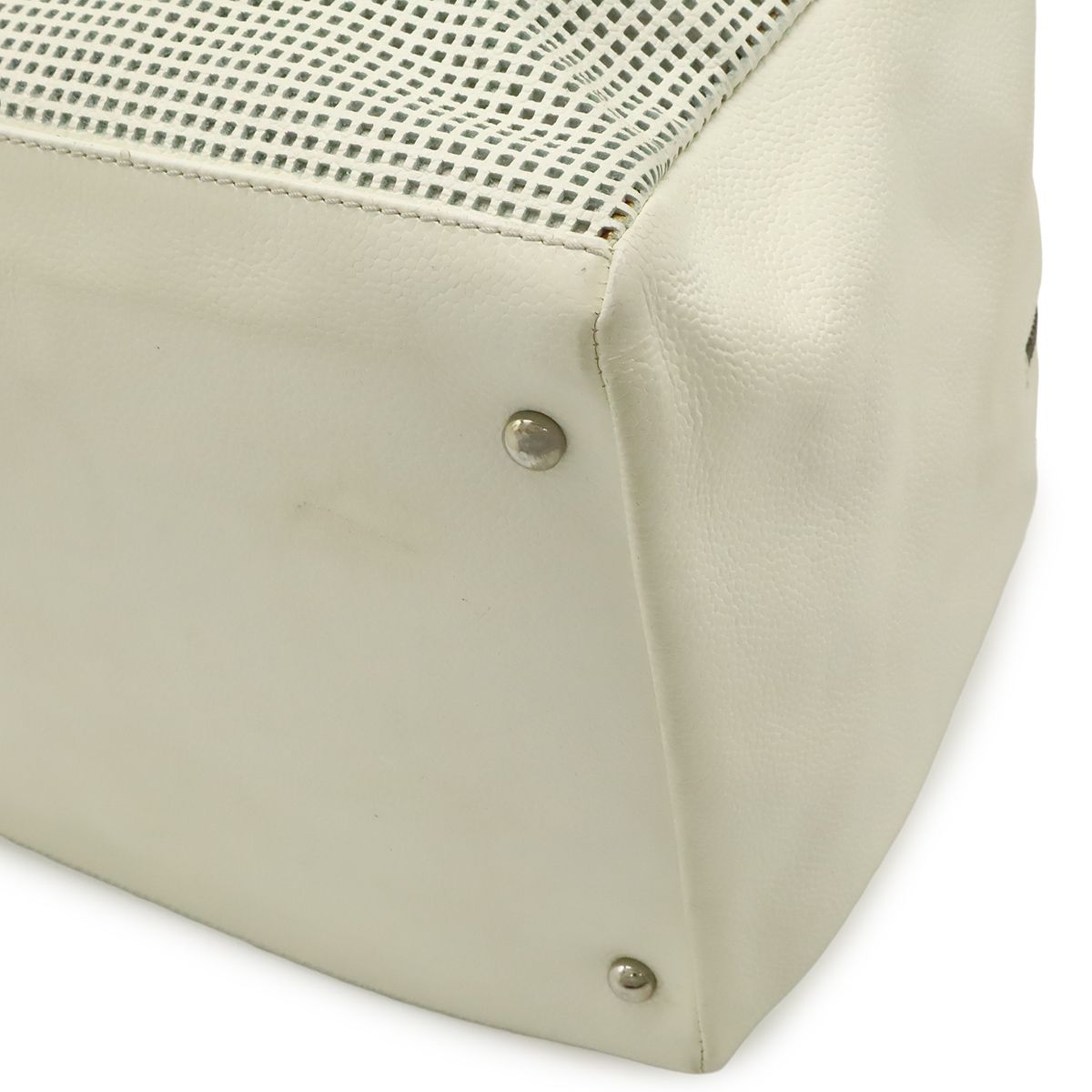 Chanel CC Logo Mini Bag Perforated Mesh Leather Ivory White — view 3
