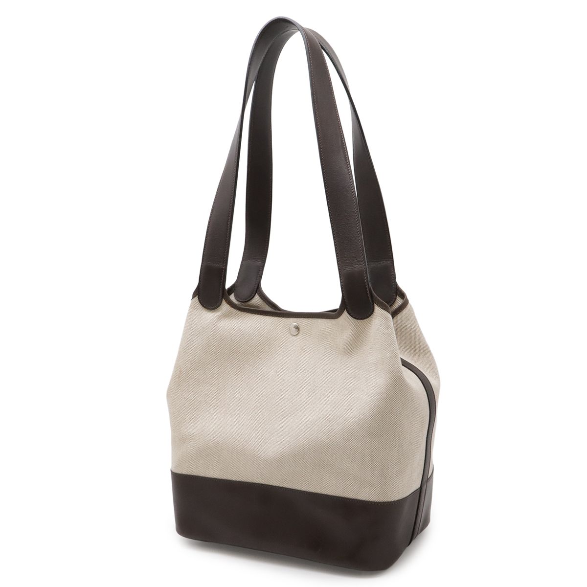 Hermes Picotin GM Long Shoulder Tote Bag Canvas Leather Natural Dark Brown — view 2