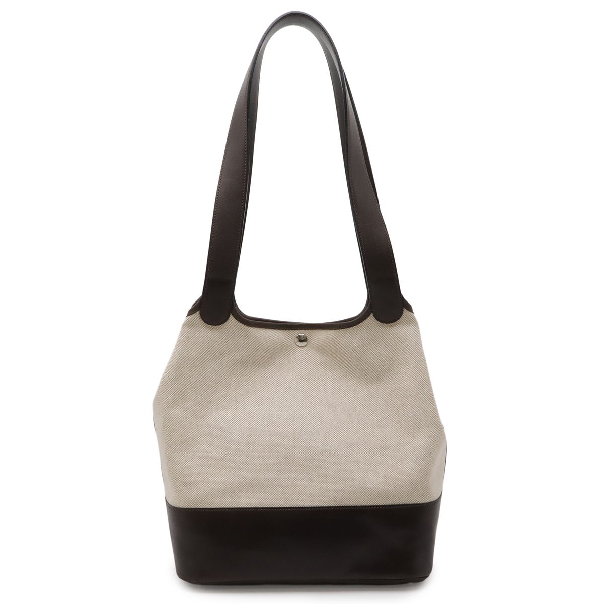 Hermes Picotin GM Long Shoulder Tote Bag Canvas Leather Natural Dark Brown
