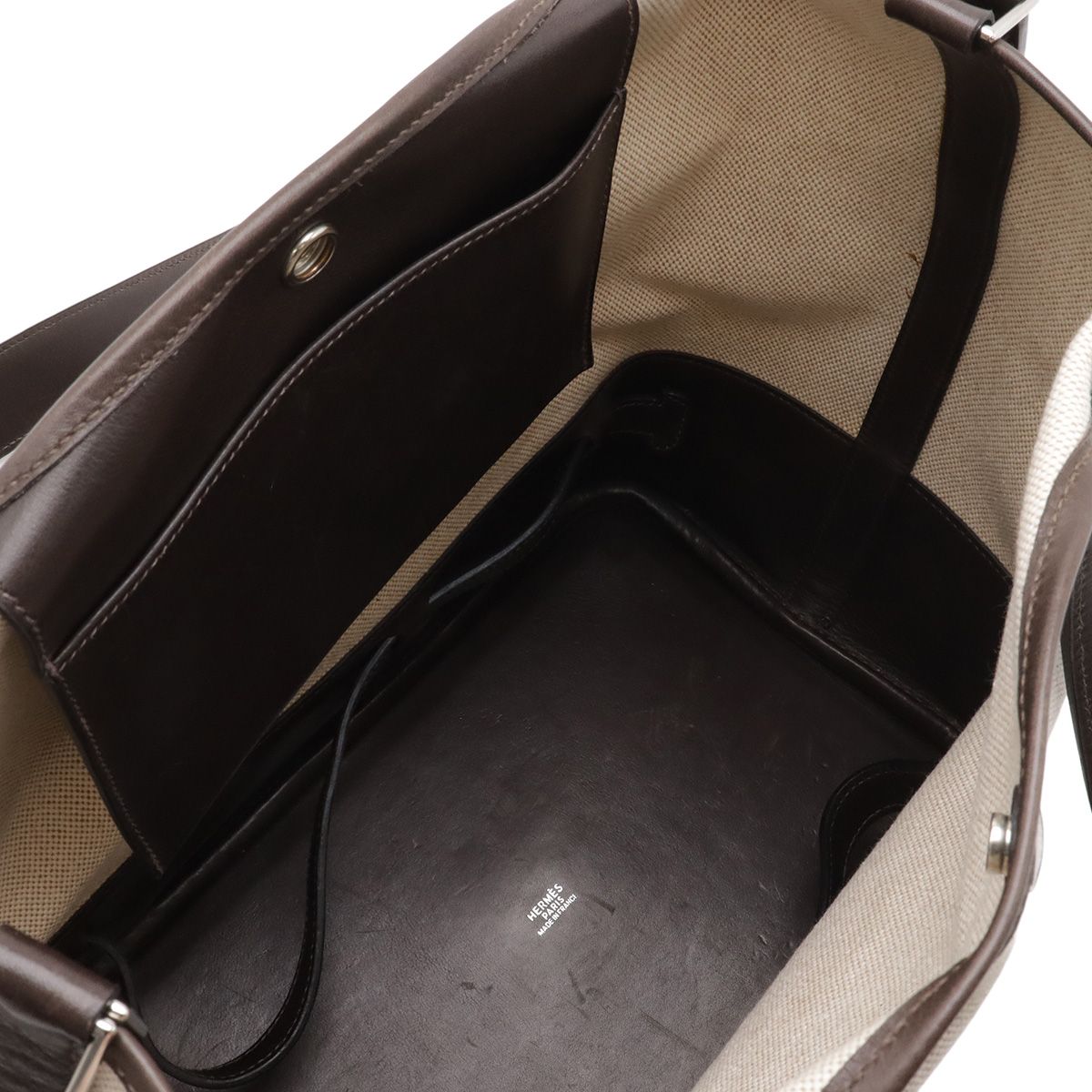 Hermes Picotin GM Long Shoulder Tote Bag Canvas Leather Natural Dark Brown — view 6