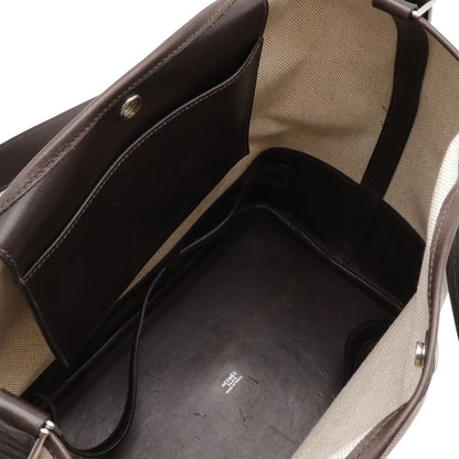 Hermes Picotin GM Long Shoulder Tote Bag Canvas Leather Natural Dark Brown — view 6