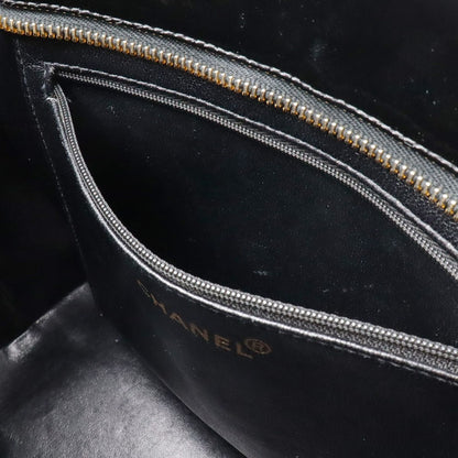 Chanel Quilted CC Logo Medallion Tote Shoulder Bag Enamel Leather Black Gold — view 8